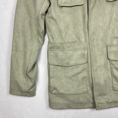Robert Graham Mens Small Sage Green Faux Suede Field Jacket Quilted Lining Zip - Thumbnail 4