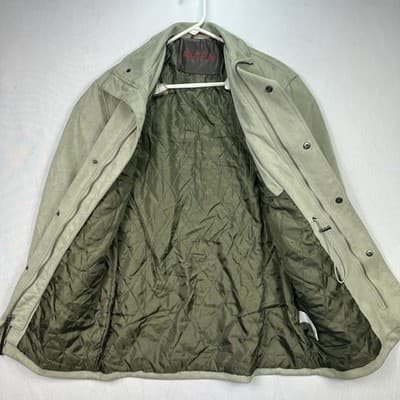 Robert Graham Mens Small Sage Green Faux Suede Field Jacket Quilted Lining Zip - Thumbnail 7