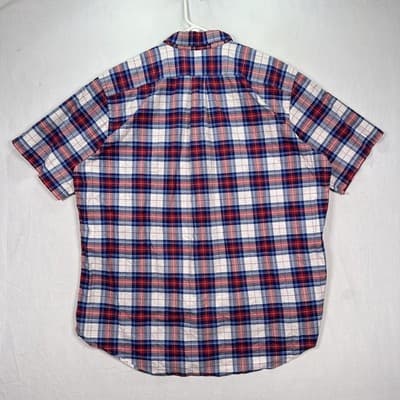 Ralph Lauren Oxford Shirt Mens XLT Tall Red Blue Plaid Short Sleeve Button Down - Thumbnail 2