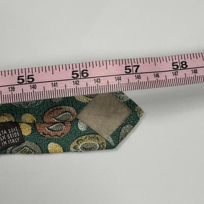 Canali Silk Tie Mens Green Geometric Medallions Striped Necktie Vintage Italy - Thumbnail 7