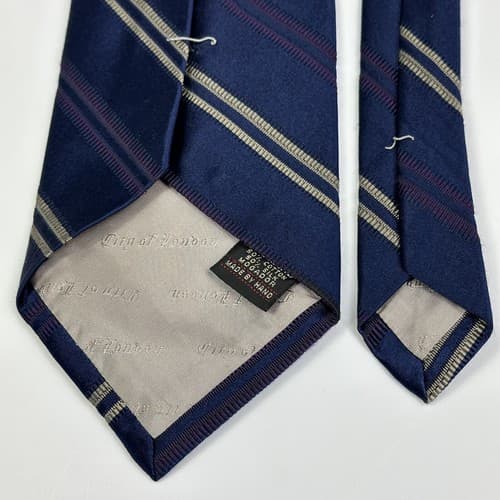 Ferrell Reed Mens Silk Blend Tie Navy Blue Diagonal Striped Necktie England - Thumbnail 6