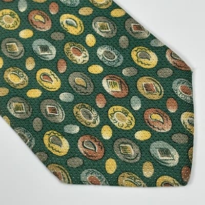 Canali Silk Tie Mens Green Geometric Medallions Striped Necktie Vintage Italy - Thumbnail 4