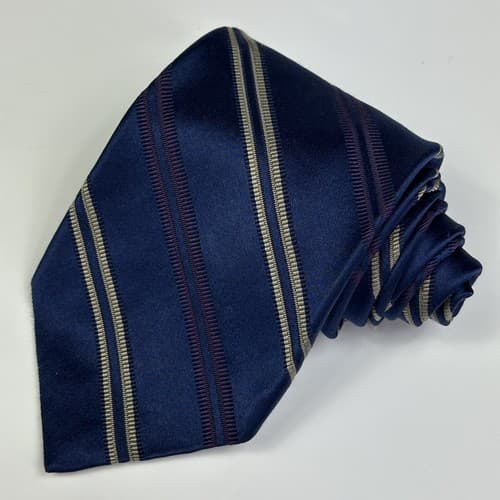 Ferrell Reed Mens Silk Blend Tie Navy Blue Diagonal Striped Necktie England - Thumbnail 2