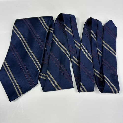 Ferrell Reed Mens Silk Blend Tie Navy Blue Diagonal Striped Necktie England - Thumbnail 4