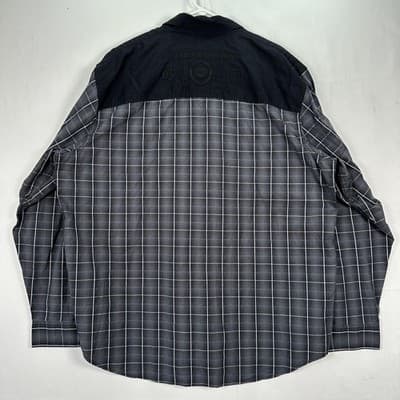 Harley Davidson Shirt Men 3XL Black Gray Plaid Button Up Long Sleeve Embroidered - Thumbnail 2
