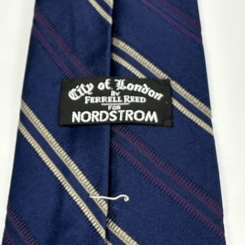 Ferrell Reed Mens Silk Blend Tie Navy Blue Diagonal Striped Necktie England - Thumbnail 5