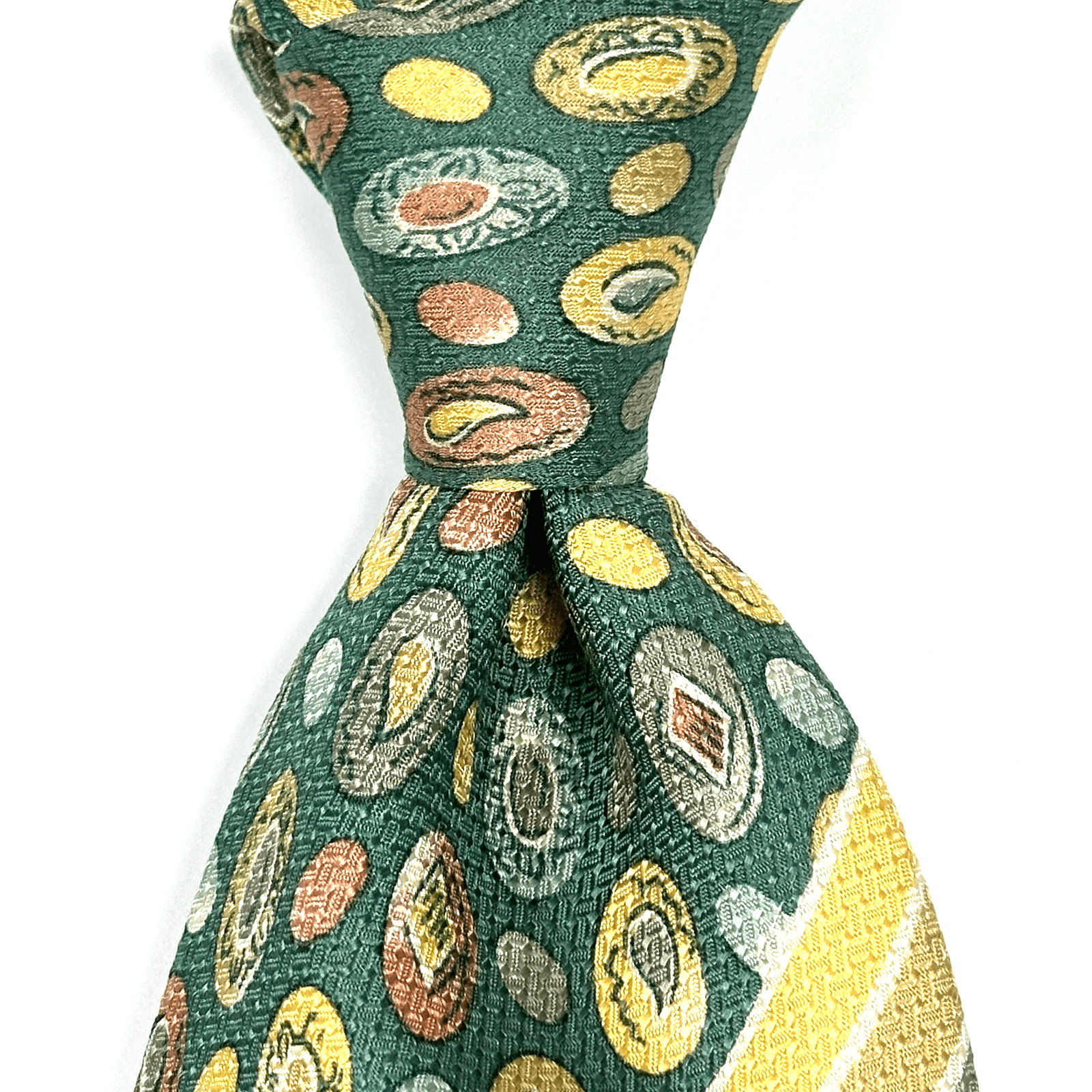 Canali Silk Tie Mens Green Geometric Medallions Striped Necktie Vintage Italy - Thumbnail 2