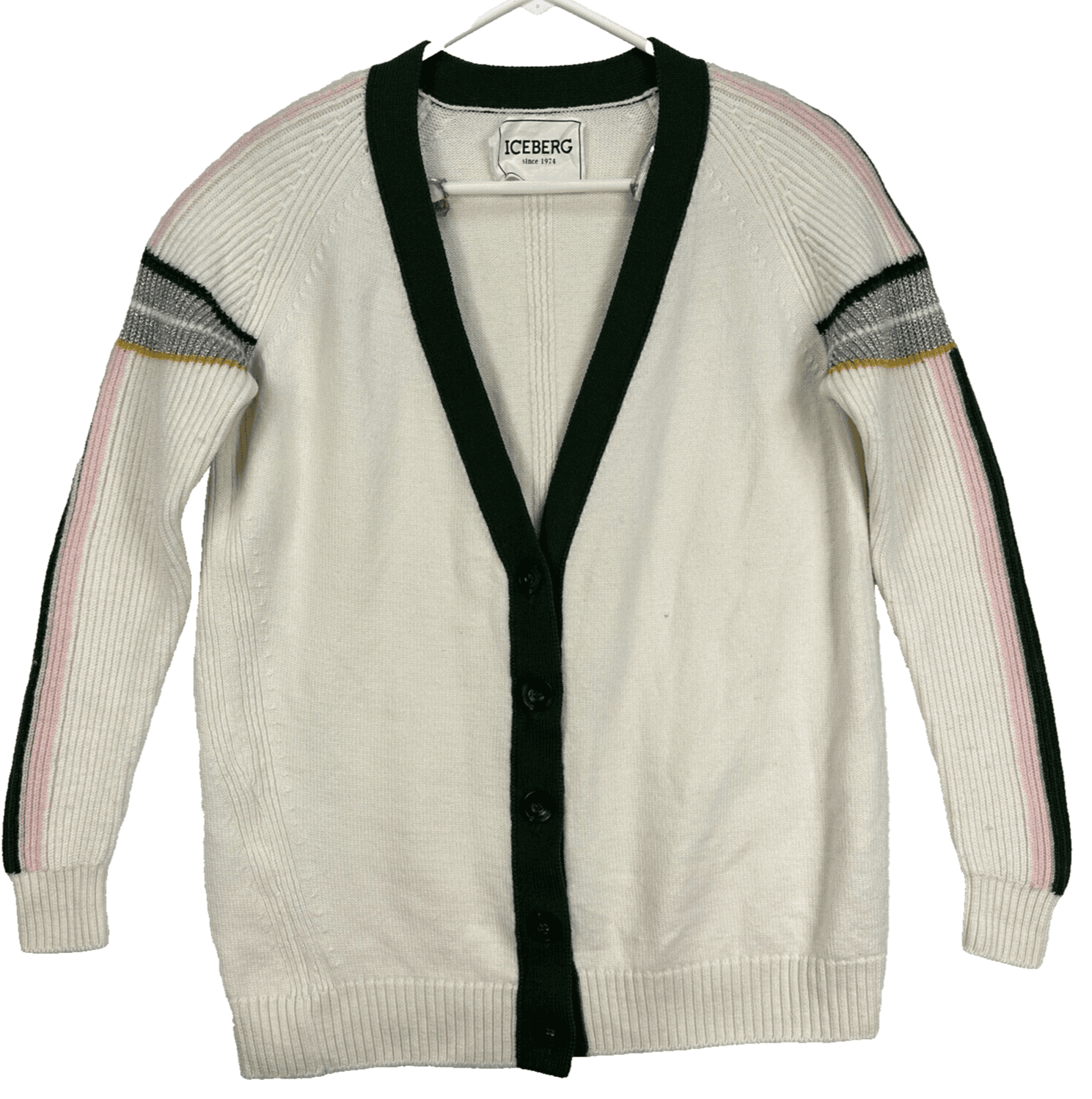Iceberg Gilmar Wool Cardigan Sweater Womens Small Stripe Made Italy Vintage 90's - Image 1