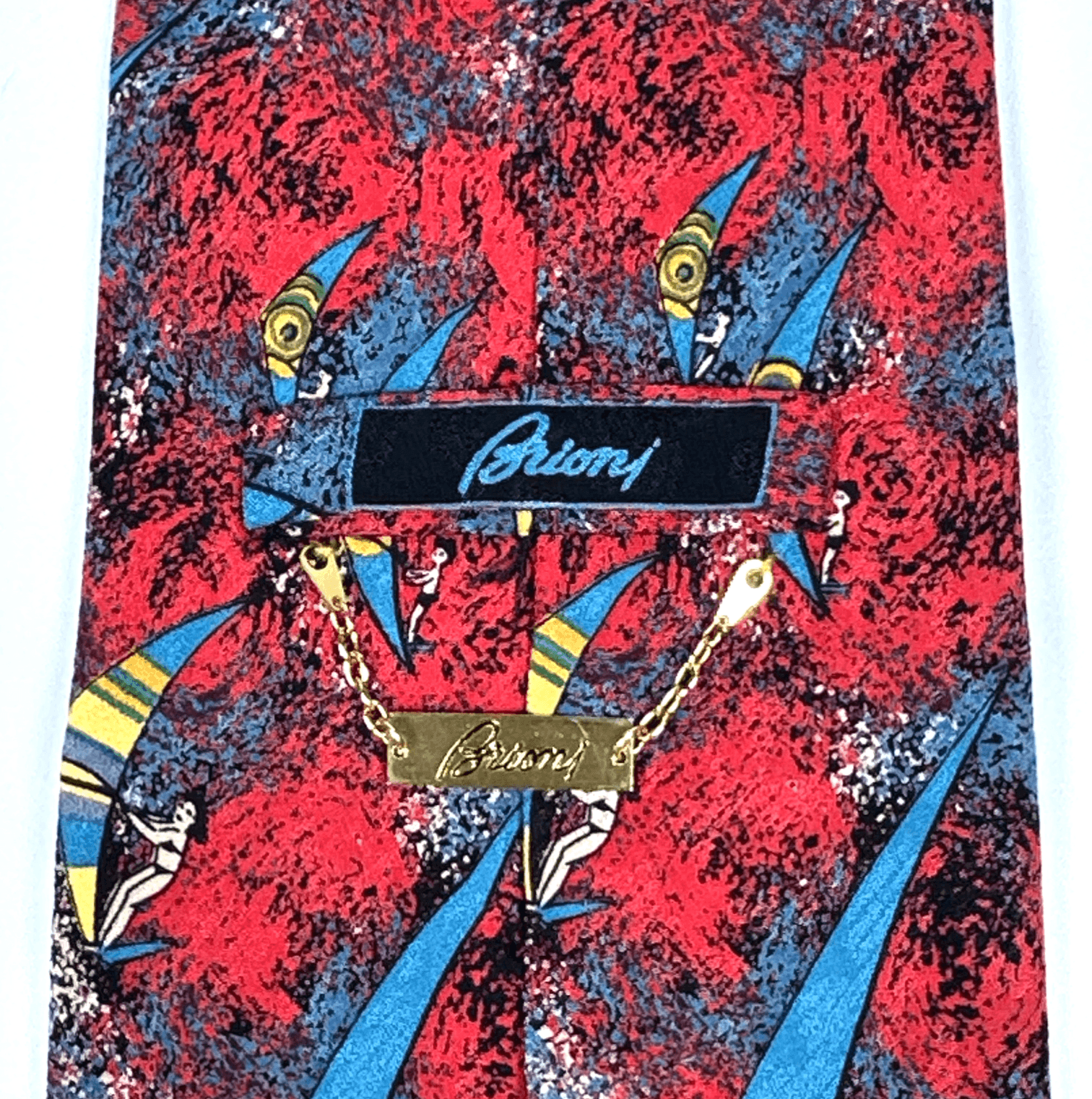 Brioni Silk Tie Mens Red Nautical Windsurfing Geometric Designer Vintage Italy - Image 1