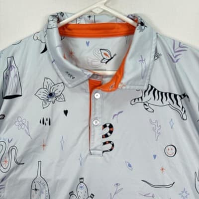 Swannies Golf Polo Shirt Mens 2XL Blue Brock Doodle Performance Short Sleeve EUC - Thumbnail 2