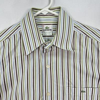 Lacoste Long Sleeve Shirt Mens 40 Medium Multicolor Striped Button Up Cotton - Thumbnail 4
