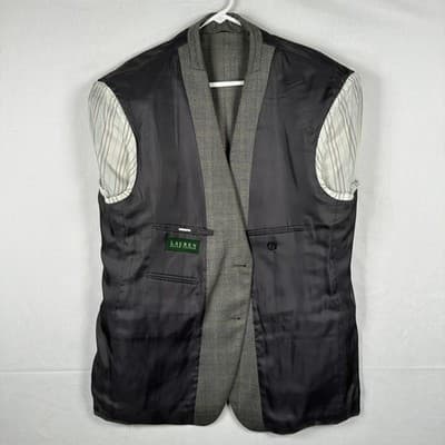 Lauren Ralph Lauren Tweed Blazer Mens 44 S Gray Herringbone Silk Wool Sport Coat - Thumbnail 8