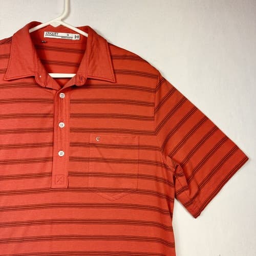 Criquet Mens Medium Golf Polo Shirt Pima Cotton Red Striped Short Sleeve Pocket - Thumbnail 5