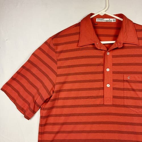 Criquet Mens Medium Golf Polo Shirt Pima Cotton Red Striped Short Sleeve Pocket - Thumbnail 6