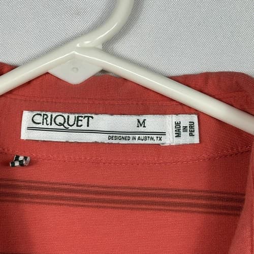 Criquet Mens Medium Golf Polo Shirt Pima Cotton Red Striped Short Sleeve Pocket - Thumbnail 8