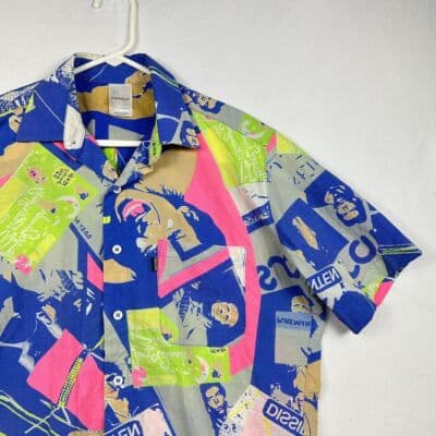 RipnDip Mens Medium Button Short Sleeve Shirt Dissidenten Print Neon Multicolor - Thumbnail 4