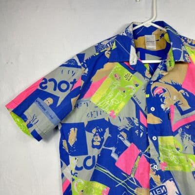 RipnDip Mens Medium Button Short Sleeve Shirt Dissidenten Print Neon Multicolor - Thumbnail 5