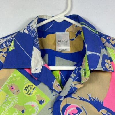 RipnDip Mens Medium Button Short Sleeve Shirt Dissidenten Print Neon Multicolor - Thumbnail 7