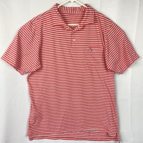B. Draddy Golf Polo Shirt Mens Large Short Sleeve Coral Red Striped Pocket Pima - Thumbnail 3