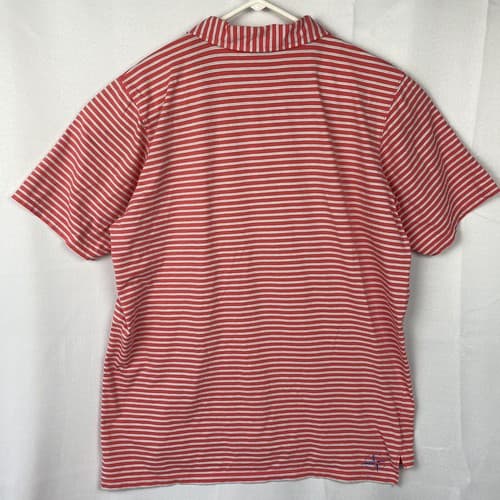 B. Draddy Golf Polo Shirt Mens Large Short Sleeve Coral Red Striped Pocket Pima - Thumbnail 4