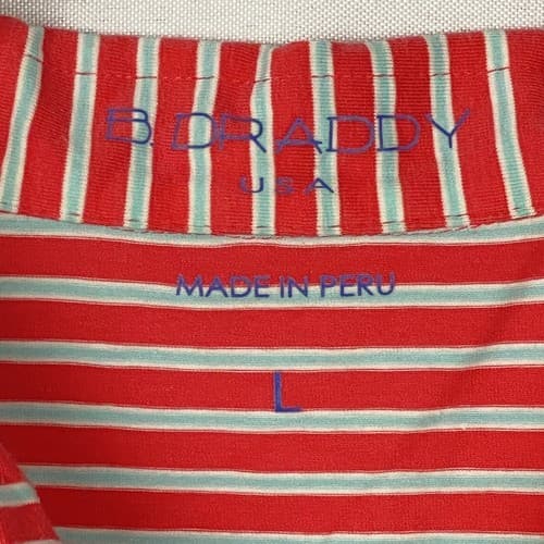 B. Draddy Golf Polo Shirt Mens Large Short Sleeve Coral Red Striped Pocket Pima - Thumbnail 10