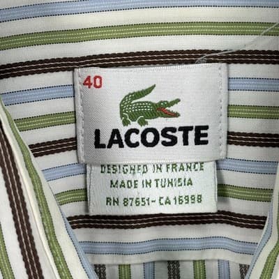 Lacoste Long Sleeve Shirt Mens 40 Medium Multicolor Striped Button Up Cotton - Thumbnail 6