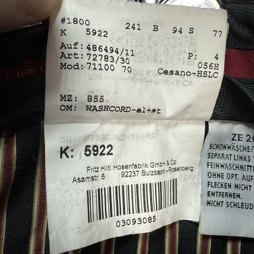 Hiltl ZE200 Corduroy Pants Mens 36 x 29 Black Ultimate Trousers Straight Leg - Thumbnail 9