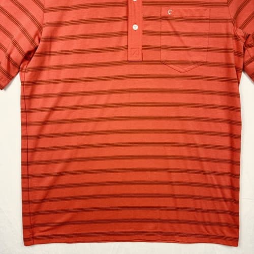 Criquet Mens Medium Golf Polo Shirt Pima Cotton Red Striped Short Sleeve Pocket - Thumbnail 4