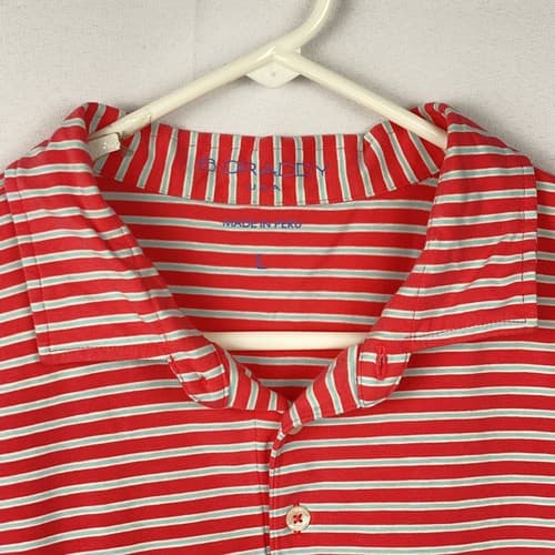B. Draddy Golf Polo Shirt Mens Large Short Sleeve Coral Red Striped Pocket Pima - Thumbnail 9