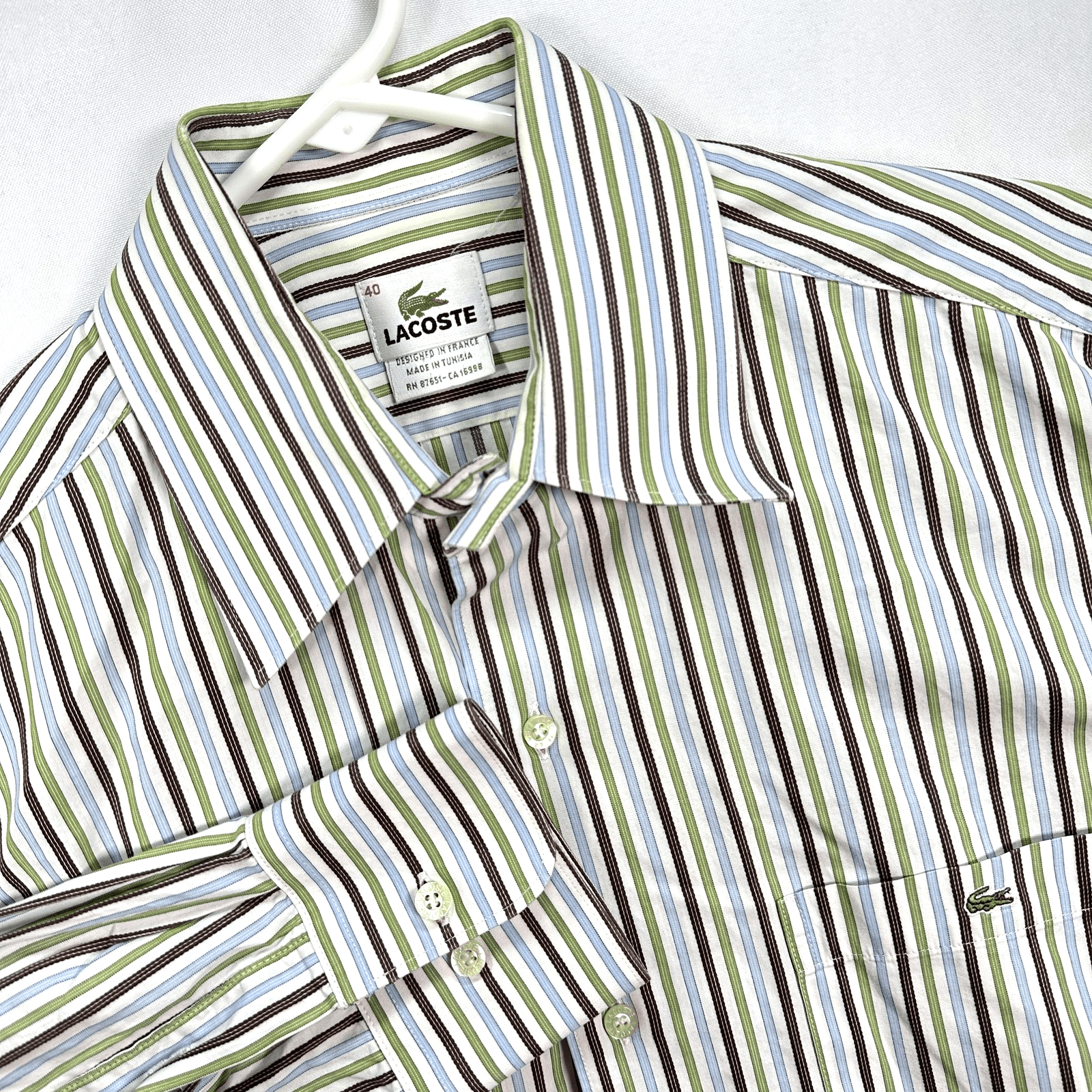 Lacoste Long Sleeve Shirt Mens 40 Medium Multicolor Striped Button Up Cotton - Image 1