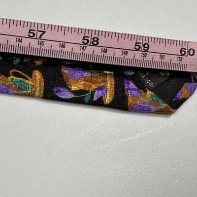 Ermenegildo Zegna Silk Tie Mens Black Multicolor Coffee Cup Floral Pattern Italy - Thumbnail 7