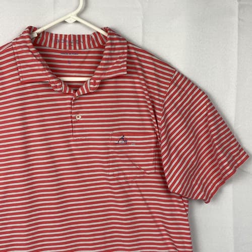 B. Draddy Golf Polo Shirt Mens Large Short Sleeve Coral Red Striped Pocket Pima - Thumbnail 6