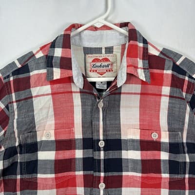 Vintage Carhartt Shirt Mens Medium Red Black Plaid Workwear Long Sleeve Button - Thumbnail 3