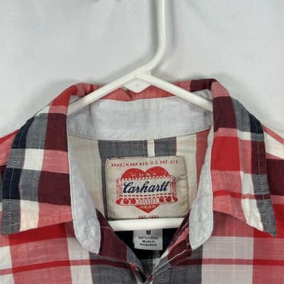 Vintage Carhartt Shirt Mens Medium Red Black Plaid Workwear Long Sleeve Button - Thumbnail 4