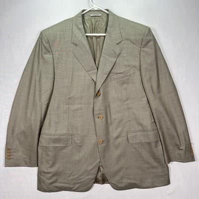 Canali Blazer Mens 46 R Beige Super 120s Wool Sport Coat Suit Jacket 3-Btn Italy - Thumbnail 2