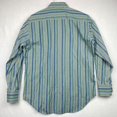 Robert Graham Blue Green Striped Shirt Mens Medium Geometric Flip Cuff Silk Trim - Thumbnail 3