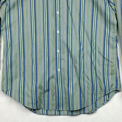 Robert Graham Blue Green Striped Shirt Mens Medium Geometric Flip Cuff Silk Trim - Thumbnail 4