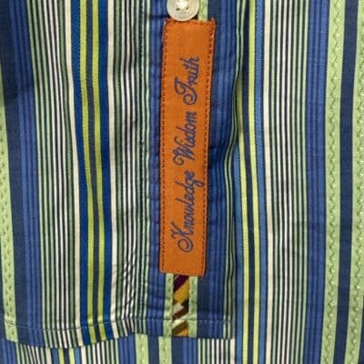 Robert Graham Blue Green Striped Shirt Mens Medium Geometric Flip Cuff Silk Trim - Thumbnail 11