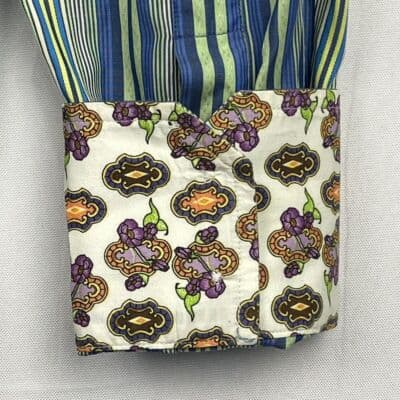Robert Graham Blue Green Striped Shirt Mens Medium Geometric Flip Cuff Silk Trim - Thumbnail 13
