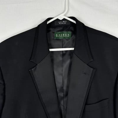 Lauren Ralph Lauren Tuxedo Jacket 48 R Black 2-Button Wool Dinner Formal Blazer - Thumbnail 2