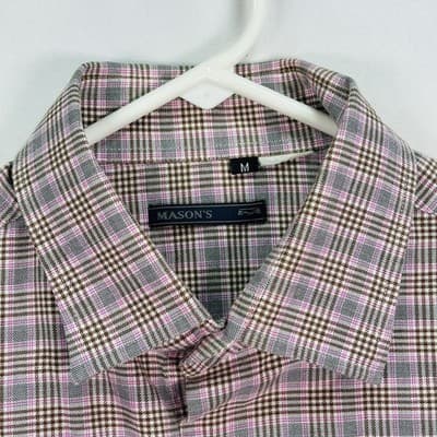 Ems Mason's Shirt Mens Medium Gray Pink Plaid Button Up Long Sleeve 100% Cotton - Thumbnail 5