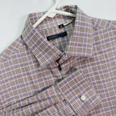 Ems Mason's Shirt Mens Medium Gray Pink Plaid Button Up Long Sleeve 100% Cotton - Image 1