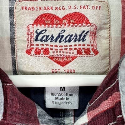 Vintage Carhartt Shirt Mens Medium Red Black Plaid Workwear Long Sleeve Button - Thumbnail 5