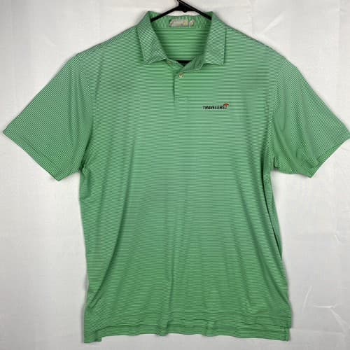 Peter Millar Featherweight Golf Polo Mens XL Green Stripe Short Sleeve Travelers - Thumbnail 2