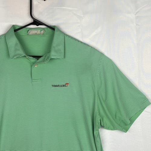 Peter Millar Featherweight Golf Polo Mens XL Green Stripe Short Sleeve Travelers - Thumbnail 5
