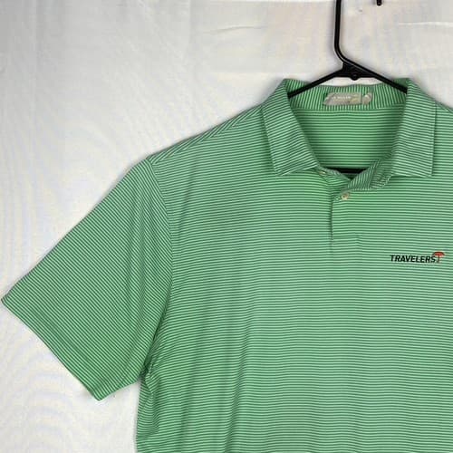 Peter Millar Featherweight Golf Polo Mens XL Green Stripe Short Sleeve Travelers - Thumbnail 6