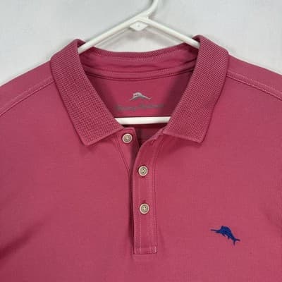 Tommy Bahama Polo Shirt Mens Large Pink Supima Cotton Blend Marlin Logo Casual - Image 1
