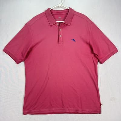 Tommy Bahama Polo Shirt Mens Large Pink Supima Cotton Blend Marlin Logo Casual - Thumbnail 2