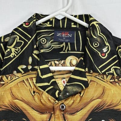 ZEN Shirt Mens Medium Multicolor Lion Aztec Bold Graphic Button Up Vintage 90s - Thumbnail 5