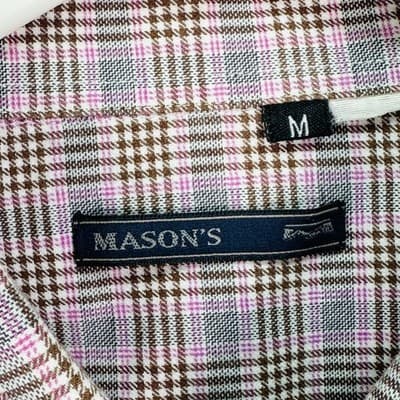 Ems Mason's Shirt Mens Medium Gray Pink Plaid Button Up Long Sleeve 100% Cotton - Thumbnail 6